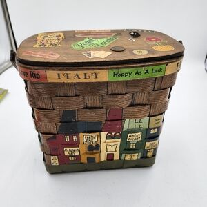 Vintage Signed Nan Caro Hand-Painted Penny Basket Purse Owl Paris Italy Mickey